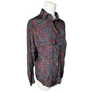 Vintage Classic Silk Paisley Blouse Linda Allard Ellen Tracy 80s 90s M